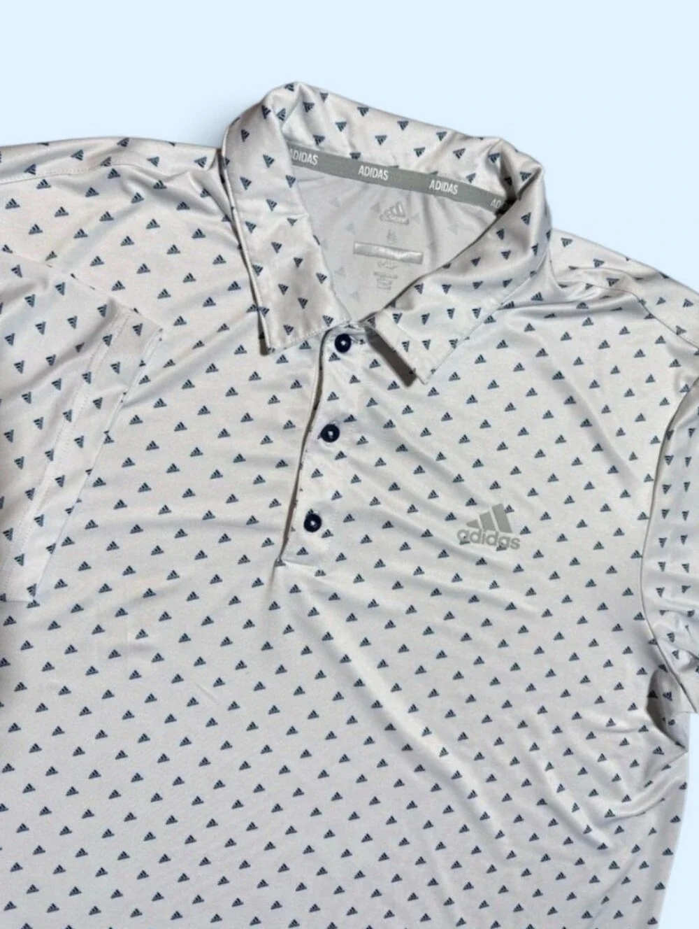 Adidas Golf Polo. Men's White Short-Sleeve White / Navy Micro Adidas Sign. Print